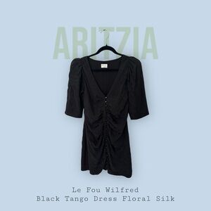 Aritzia Black Puff Sleeve Ruched Mini Dress